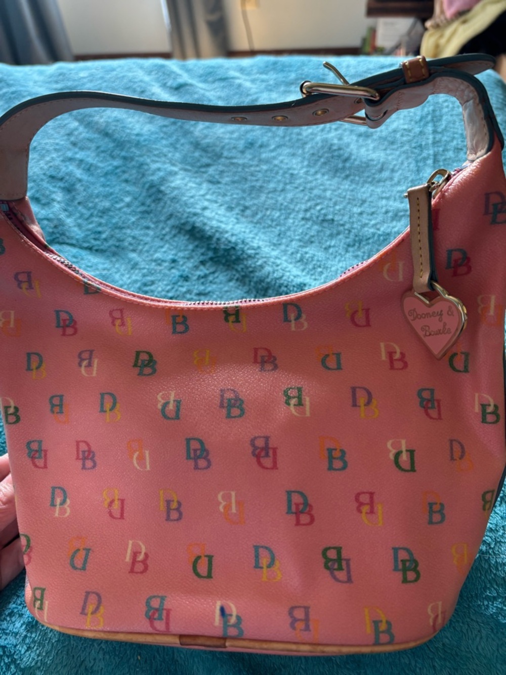 Dooney & Bourke Pink Multicolor DB Logo Hobo with Heart Tag